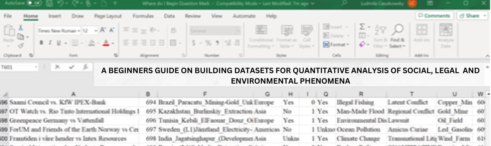 A Beginners Guide to Building a Dataset for Quantitative Analysis of Social, Legal and Environmental Phenomena